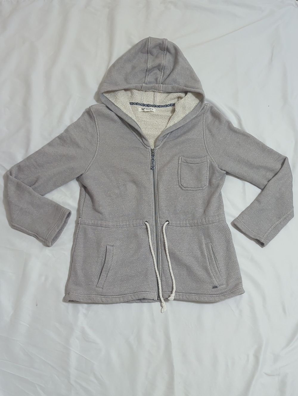 Roxy Fleece Lined Zip-Front Hoodie, Color Gray Size L